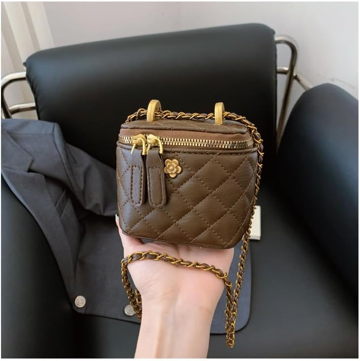 Mini Quilted Leather Crossbody Bag with Chain Strap Women's Top Handle Bucket Square Box Bag for Women - Image 6