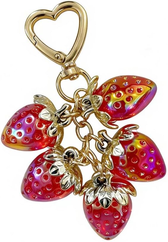 Cute Sparkly Crystal Strawberry Keychain Charm for Women, Daisy Fruit Key Ring Pendant for Bag Purse Backpack image 3