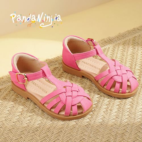 Image of PANDNAINJIA Toddler Girls Sandals T-Strap Dress Summer Shoes | Litte Kids Closed Round toe Strappy Adjustable Non-slip Flower Girl Wedding Party Sandal