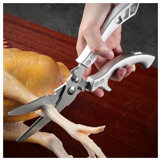 Tesoura de cozinha de aço inoxidável resistente – tesouras profissionais de cozinha e aves, ideal para ossos, peru, carne, peixe e legumes, 1 pacote