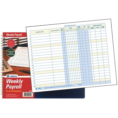 Adams Weekly Payroll Record, Spiral Binding, 20 Employee Capacity Cover
