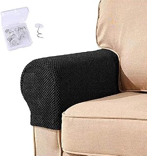 Armrest Chair Covers, NEKOSUKI Set of 2 Stretch Fabric Armchair Couch Arm Rest Cover, Anti-Slip Spandex Polyester Sofa Chair Arm Caps Slipcovers for Chairs Furniture Protector (Light Golden)