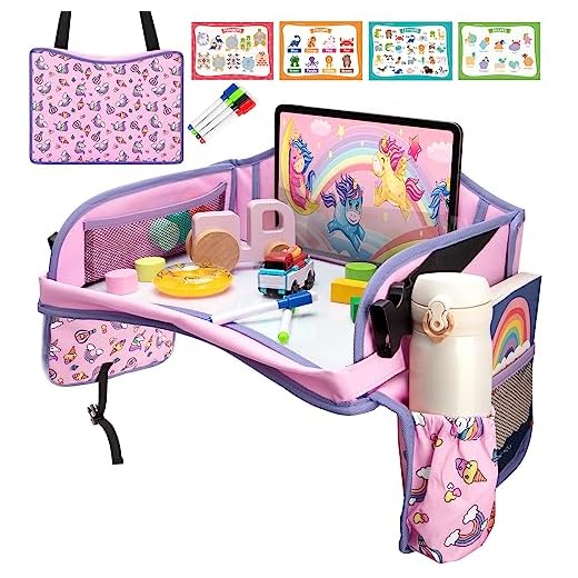 Blissful Diary Travel Tray For Kids Car Seat, Toddler Road Trip Essentials With Drawing Kit, Carseat Tray For Kids Travel, Road Trip Must Haves For Kids, Kids Travel Tray for Car Seat - Pink