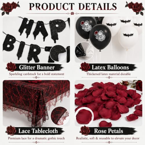 Bafeil 166PCS Halloween Birthday Goth Spooky Decorations for Girls Women - image 3