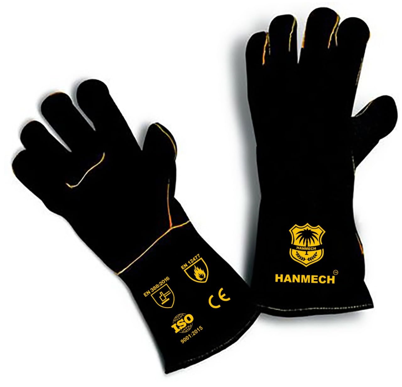HANMECH Welding Leather 14 Inch Hand Gloves with High Temperature Hot Thermal Work Safety and Heat Resistance Heavy Duty (1 pair) (Black) Natural Leather (B0DF2H6NHD) Amazon Price History, Amazon Price Tracker