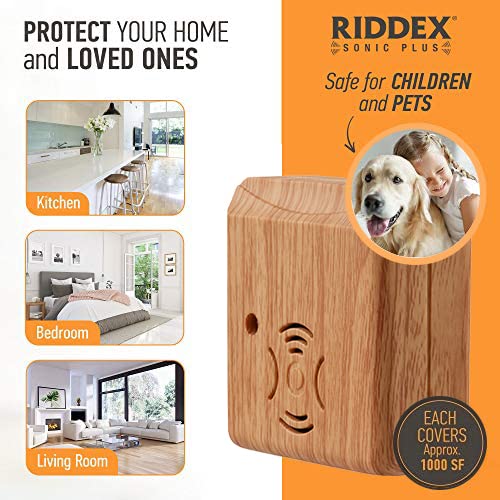 Riddex Sonic Plus Ultrasonic Pest Repeller, Plug in with Outlets for Indoor Use - Insect Repellent - Bug Repellents for Home Defense - Protect Against Rodents and Insects (3 Pack Wood)