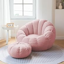 LEaHy Stuffed Bean Bag Storage Chair Cover Ultra Soft Filler Memory Foam Bean Bag Chair Cover, No Beans Teddy Hair Petal Bean Bag Chair Cover Sofa Lazy Sack Soft Beanbag Chair Cover,Pink