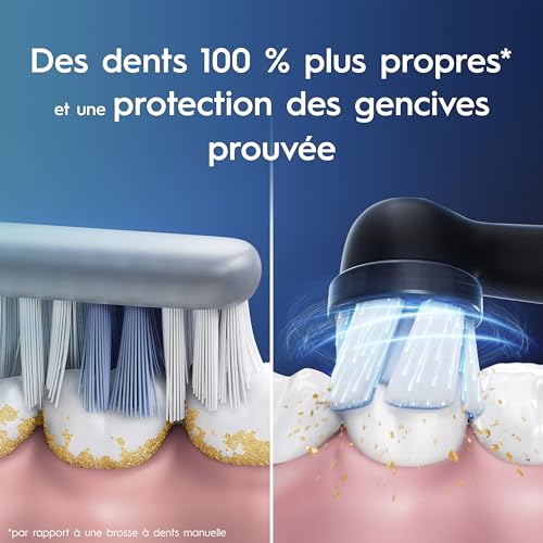 Oral-B Brosse A Dents Electrique iO 3 Noire, 3 Modes De Nettoyage Dont Blancheur, Brossage Silencieux, Capteur De Pression, Brossette De Rechange Oral B, Embout Rond, Chargeur, Etui De Voyage