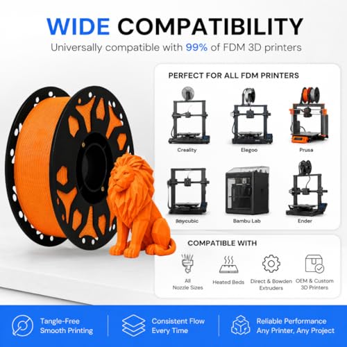 Image of FILAMONT PLA+ 3D Printer Filament 1.75mm, High Strength & Low Warp Printing Material, Dimensional Accuracy ±0.02mm, Vacuum Sealed with Desiccant, 1kg Spool (Orange)