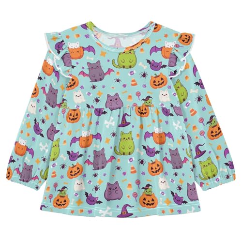 Wings Cat Pumpkin Girls Shirts Cotton Long Sleeve Ruffle Toddler Tee Tops