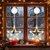 2 Stück Weihnachtsdeko Fenster Lichter, Fensterdeko mit Saugnäpfe und Timer,...