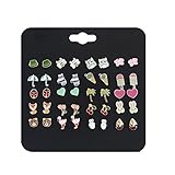 Ainiya Stud Earrings Set Mixed Color Cute Fox Heart Bear Bee Cherry Frog Flamingos Rabbit Umbrella Ladybug Shaped Earrings Set For Girls Women Kids Jewelry Accessories Gift Silver Gold Tone