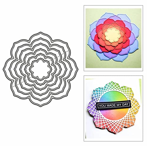 6Pcs Layered Flower Metal Die Cuts,Stitched Flower Kaleidoscope Cutting Dies Cut Stencils Card Paper Craft DIY Template Metal Cutting Dies Album Embossing Paper Dies for Card Making Scrapbooking