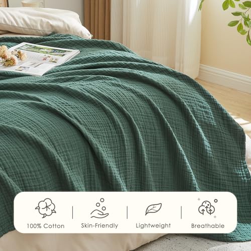 Image of EMME Muslin Blankets for Adults Throw Blanket for Couch Breathable Gauze Soft Lightweight Airy Forest Green King 108 inch x 90 inch