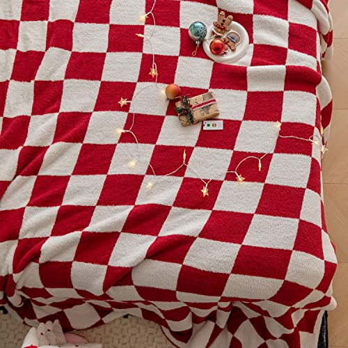 Mh Mylune Home Ultra-Soft Checkered Blanket Red Microfiber Checkerboard Blanket Reversible, Plaid Cozy Fuzzy Chessboard Throw Blanket Plush For Bed Couch Sofa (Red, 51"X63") #TOP3