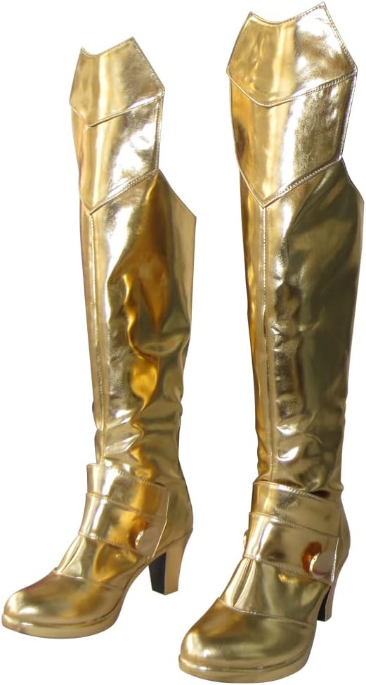 Yuancoser Women's Gold Knee High Boots with Ankle Strap Buckle Cosplay Shoes