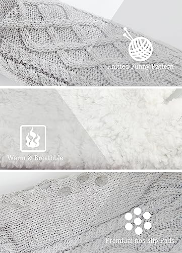 Image of Women Knitted Slipper Socks Cozy Sherpa Fuzzy Socks Non Slip Socks Winter Indoor Double Layer Bedroom Slipper Socks