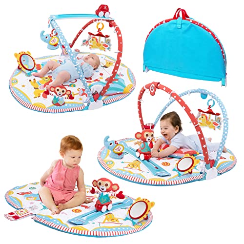 Image of Yookidoo Circus Baby Playmat Gym. with Musical Motorized Mobile, Tummy Time Pillow, Mirror, and Newborn Textured Animal Figures. Infant Activity for 0-12 Month