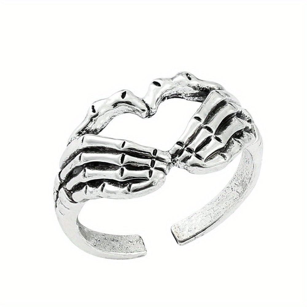 Skeleton Hands Heart Shape Adjustable Ring – Gothic Punk Jewelry for Men & Women-image-39