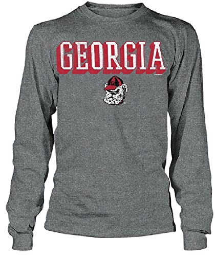Georgia Men's Distressed Team Logo Smoke Grey Long Sleeve T Shirt (X-Large)