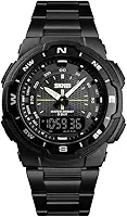 Relógio de pulso masculino de marca 1370, com pulseira de aço inoxidável, mostrador de data, ponteiros luminosos e mecanismo de quartzo Wristwatch