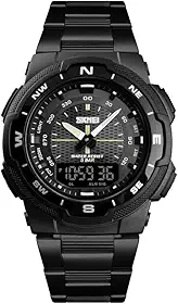 Relógio de pulso masculino de marca 1370, com pulseira de aço inoxidável, mostrador de data, ponteiros luminosos e mecanismo de quartzo Wristwatch