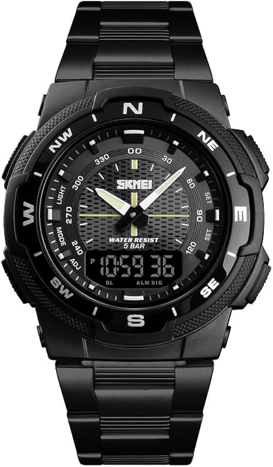 Relógio de pulso masculino de marca 1370, com pulseira de aço inoxidável, mostrador de data, ponteiros luminosos e mecanismo de quartzo Wristwatch