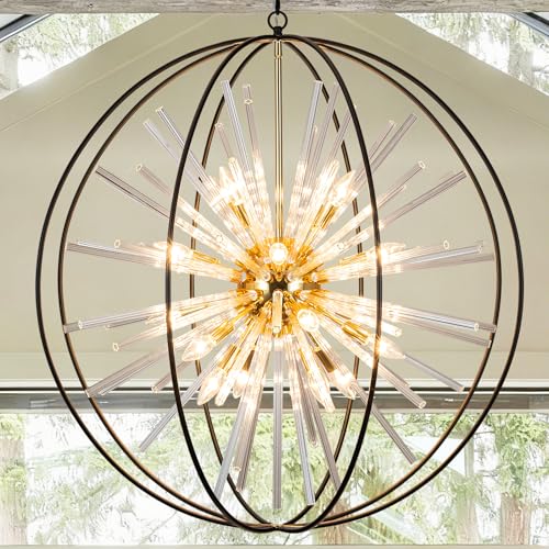Image of Modern Large Black and Gold Crystal Chandelier for Entryway High Ceiling