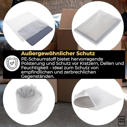 LOGIC PACK Verpackungsmaterial 100 Stk. Schaumfolie für Umzug Lagerung von Geschirr und Glas, leicht und halbtransparent Packpapier Umzugsmaterial 300 mm x 300 mm x 1 mm (Schaumstoffbeutel)