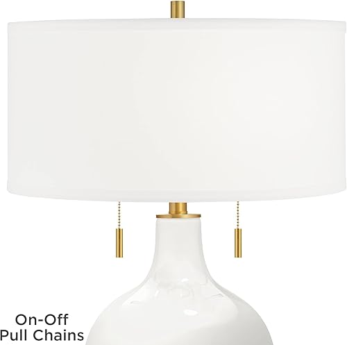 Miniatura 2 de Color + Plus Toby - Lámpara de mesa de cristal moderna de 28 pulgadas de alto, cadena de tirón, acabado de latón blanco y dorado, tela única,