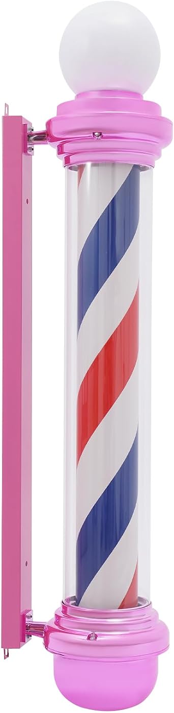 Barbershop Rotating Light Fixture, Barber Pole Light Sign Pink, Red, Blue, White