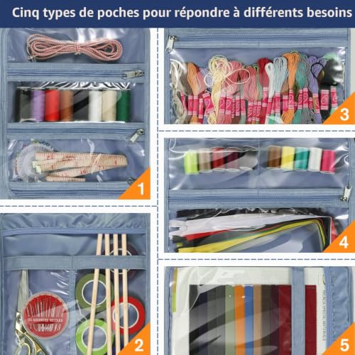 FINPAC Sacoche de Couture, Sac Rangement pour Kit de Couture de Voyage Portable, Grand Organisateur pour Accessoire Couture pour Aiguilles, Fil et Autres Matériel de Couture (Aucun Accessoire Inclus) – vue 3
