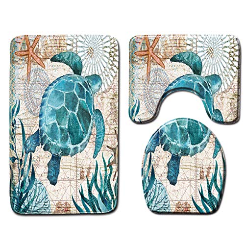 Yinuoday 3-Teiliges Badteppich-Set rutschfeste Badbodenmatte + U-Förmige Toilettenmatte + Toilettendeckel-Sitzbezug