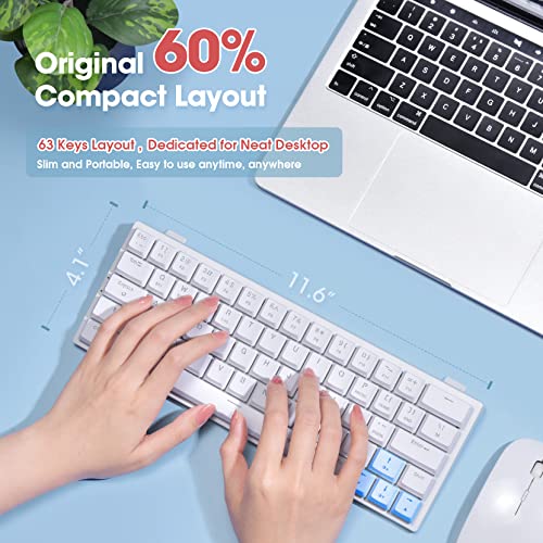 60% Wireless Mechanical Keyboard, Triple Mode 2.4G/Type-C/Bluetooth Mechanical Keyboard, Low Profile, Rainbow Backlit, Blue Switch, 63 Keys Portable Mini Wireless Gaming Keyboard For Pc/Mac, White #TOP5