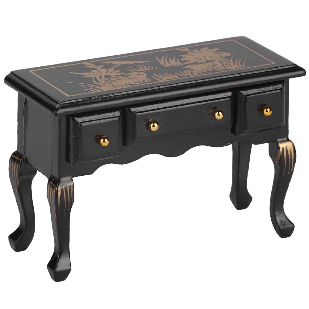 VGEBY Doll House Desk, Miniature Retro Furniture Model Wooden Desk Table for 1:12 Doll House Study Room Accessory Kids Toys