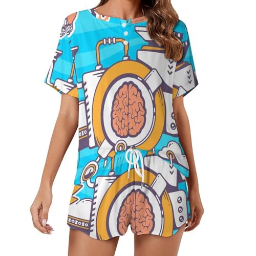 Vêtements de nuit ete légers : ensemble de pyjama pour femme avec short et manches courtes