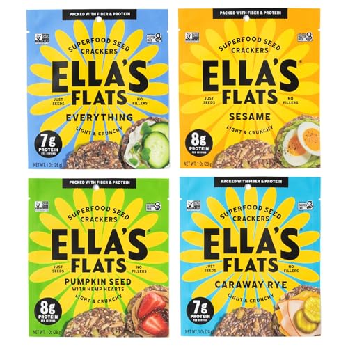 ELLA’S FLATS® Variety All Seed Savory Crisps – All Natural, Gluten Free, Good Source of Protein, High Fiber, Vegan and Keto Friendly (Variety Snack Pack, 20 Pack)