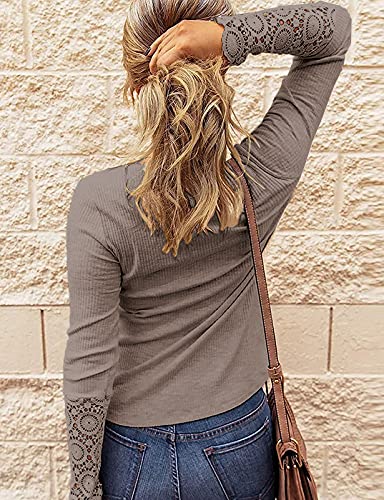 Image of Kancystore Women's Fall Long Sleeve Tops Lace V Neck Button Down Henley Shirts Tunic Blouses