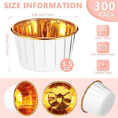 Image of 300 Pack White Gold Cupcake Liners Bulk Disposable Foil Muffin Cup