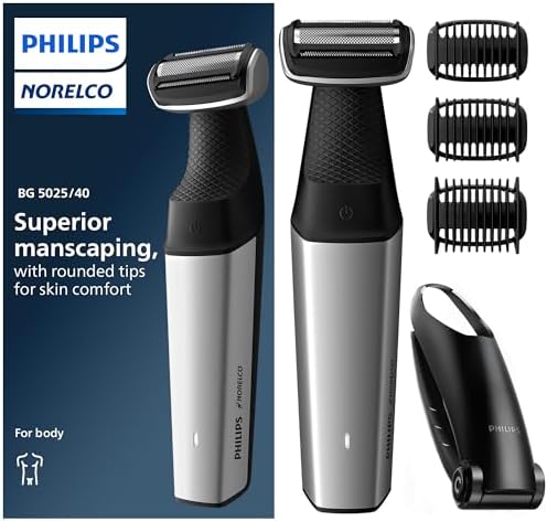 Philips Bodygroom Series 5000, Showerproof Groin and Body Trimmer, Close and Comfortable Shave, Complete Body Grooming Including Back, 60 Min. Runtime, Model BG5025/40