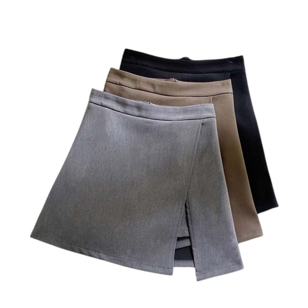 Rock Damen,Damen-Minirock Schwarz High Waist Hüftwickelrock Mit Schlitz Mit Reißverschluss A-Linienrock Mit Hose Einfarbig Kurzer Rock Für Mädchen Damen, Xs