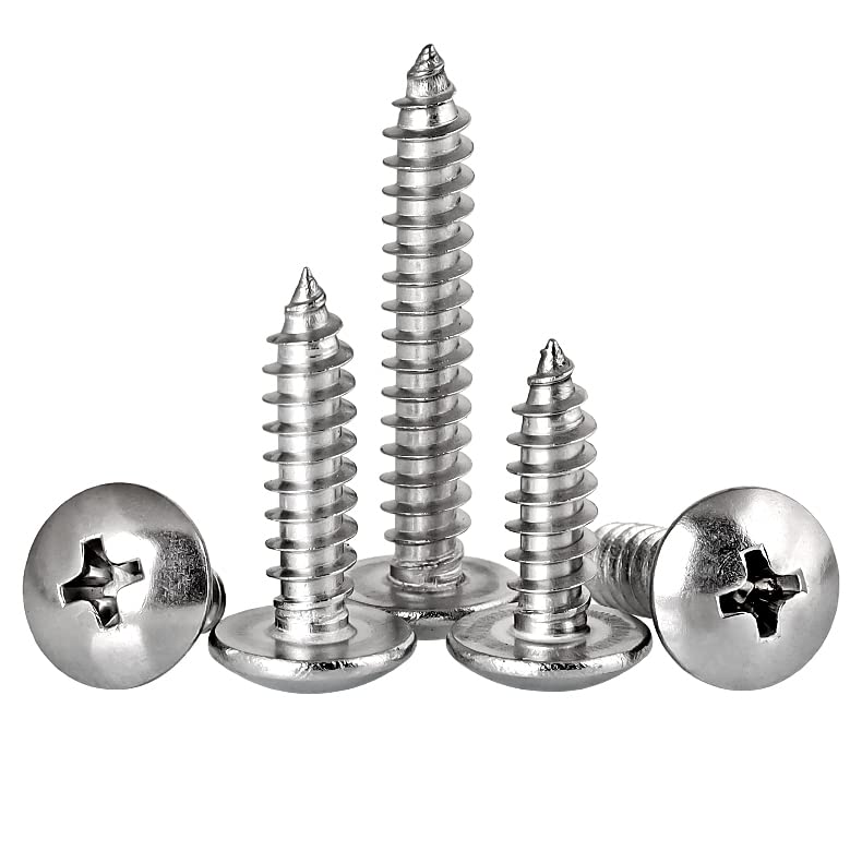FandWay 100Pcs Self Tapping Screws 304 Stainless Steel,M5 Wood Screws Kit,Truss Head Self Drilling Screw,Round Head Sheet Metal Screw Phillips Drive for DIY WoodWork Repairs