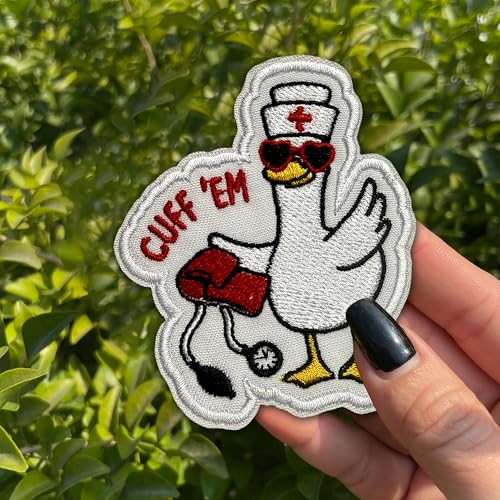Cuff 'Em Patch 3 Inches Funny Goose Meme Stethoscope Nurse, RN Doctor, Healthcare, Iron On/Sew On Embroidery Fabric Applique Patches for Backpack Vest Dog Harness, Morale Military Gifts for Mom Dad by CALATALLY - Used condition - US$8.99