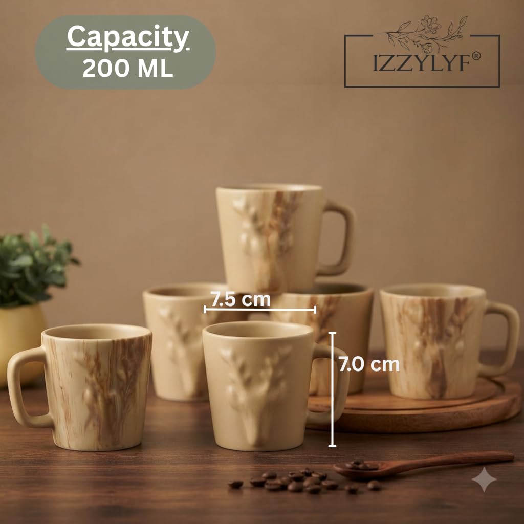 6 Ceramic Tea Cups - Microwave & Dishwasher Safe -2