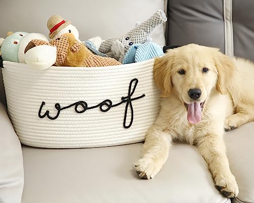 Woof Dog Toy Basket Woven Pet Baskets Storage Bin Box with Durable Handles, Pet Supplies Puppy Bins Perfect for Organizing Dog Toys Blankets and Accessories - Image 3
