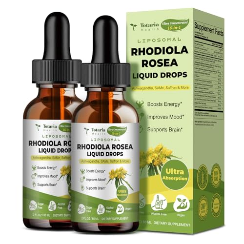 Liposomal Rhodiola Rosea Tincture Ultra Strength Rhodiola Supplement with Ashwagandha Saffron Magnesium SAM-e Rhodiola Rosea Extract Liquid Drops for Natural Relaxation Mood Energy Pack of 2