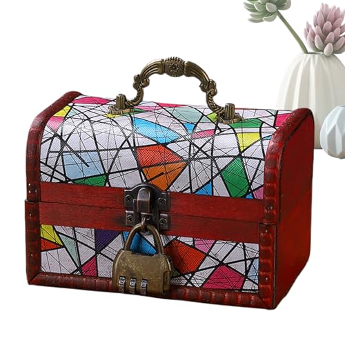 caiduos Caja de almacenamiento de madera | Cofre rústico decorativo con cerradura - Organizador de almacenamiento de joyas | Para dormitorio, armario, sala de estar, juguetes, colección de cubierta