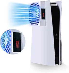G-STORY PS5 Cooling Fan,PS5 Fan Cooler System, Fan Speed Automactically Adjusted by Temperature(C/F), Low Noise, 3 Speed 1500/1750/2000RPM (140MM) with RGB LED (White)