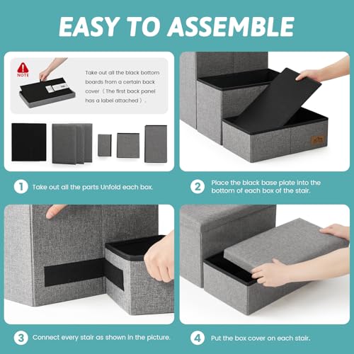Image of Dog Stairs with Storage, 3-Step Wider Sturdy Dog Steps for Small /Medium /Large Dogs and Older Cats, Folding Doggie Ramp for Bed /Couch /Car Hold Up to 180 lbs (16.7 inch H, Grey)