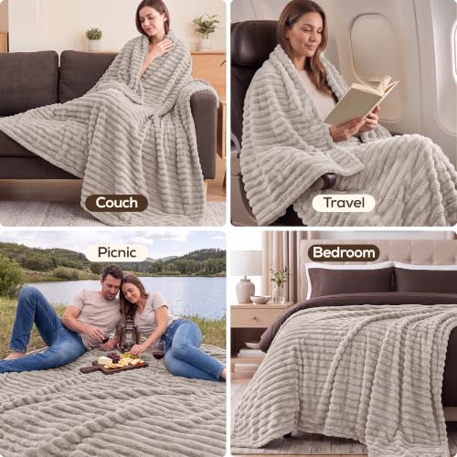 Utopia Bedding Streifen Kuscheldecke Flauschig [150 x 200 cm, Leinen] Weiche, leichte und warme Fleecedecke. Gemütliche und atmungsaktive… – Ansicht 4